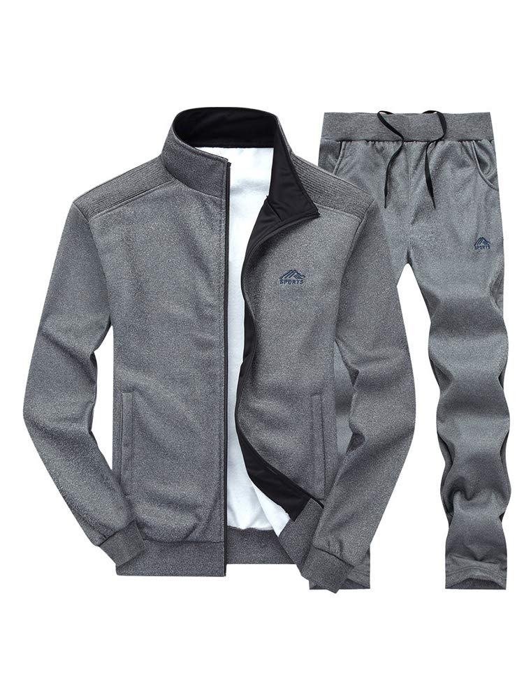 PASOK Men's Casual Tracksuit Long Sleeve Full Zip Running Jogging Sweatsuit Athletic Sports Set Dark Gray L
